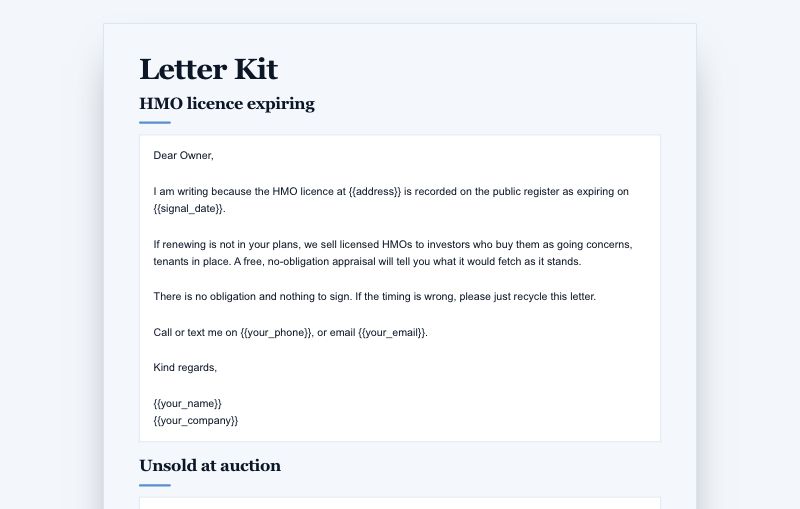 Inside a sample Letter Kit